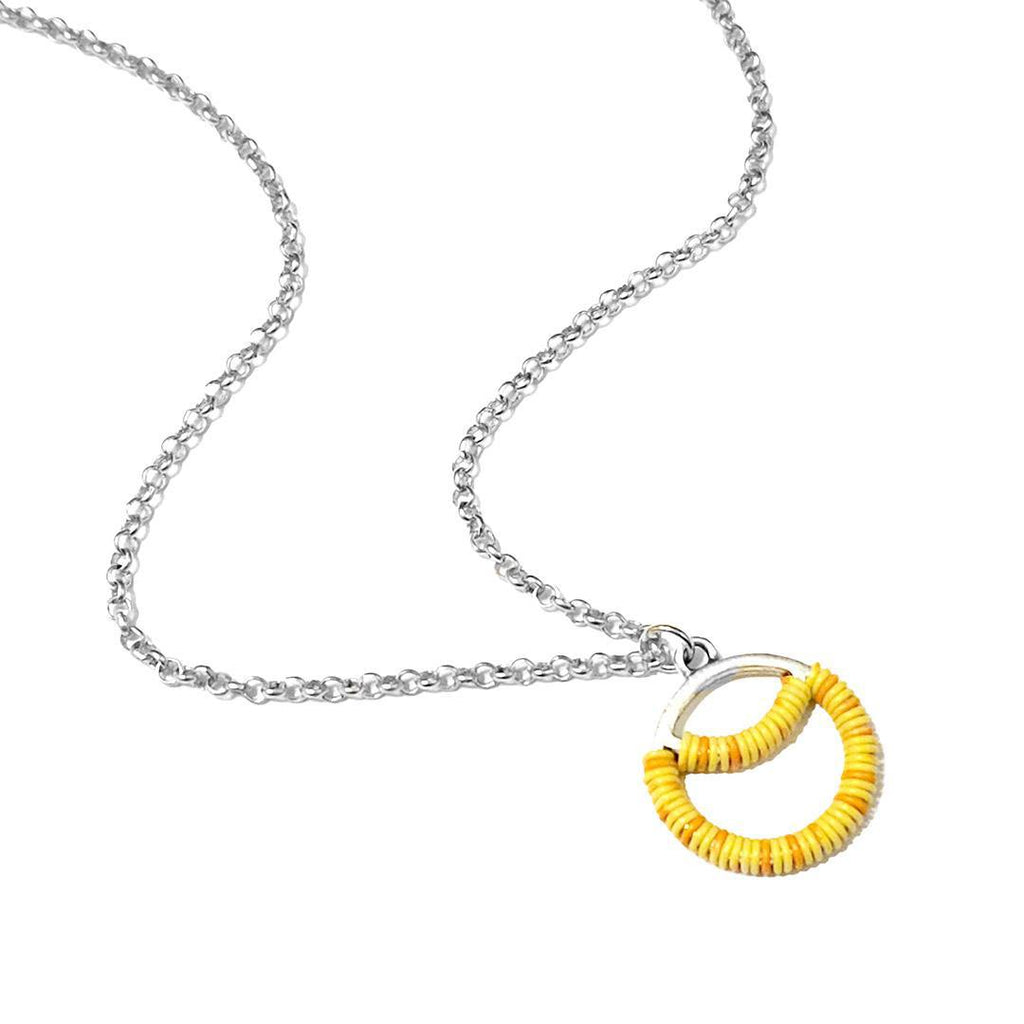 Necklace - Sunrise Circle - Yellow Orange Communication Wire by XV Studios