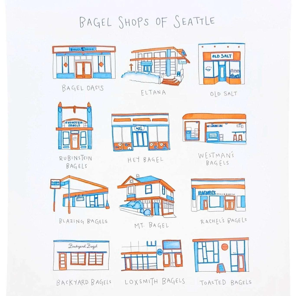 Art Print - 8.5x11in - Seattle Bagel Shops by Urb.Em.Sketches