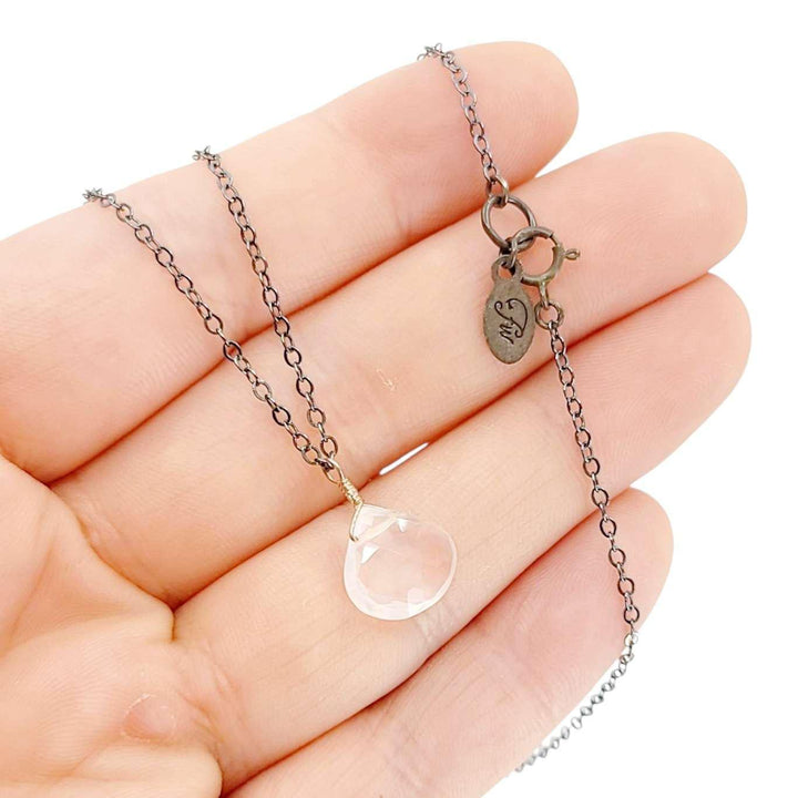 Necklace - Sterling Gemstone Drop (Rose Quartz) by Foamy Wader