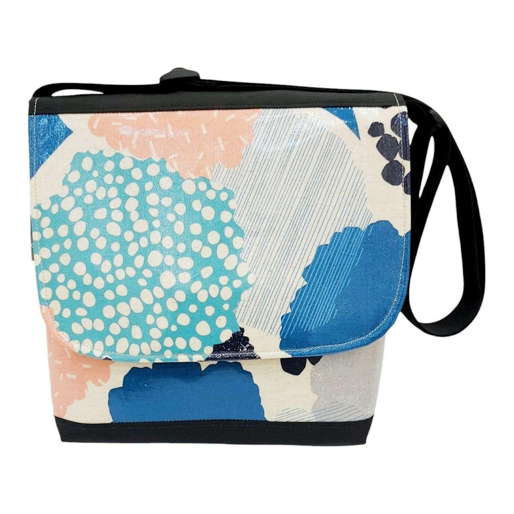 Messenger Bag - Reinforced Tall - Multi Pattern Aqua Blue Grey and Pink by Laarni and Tita