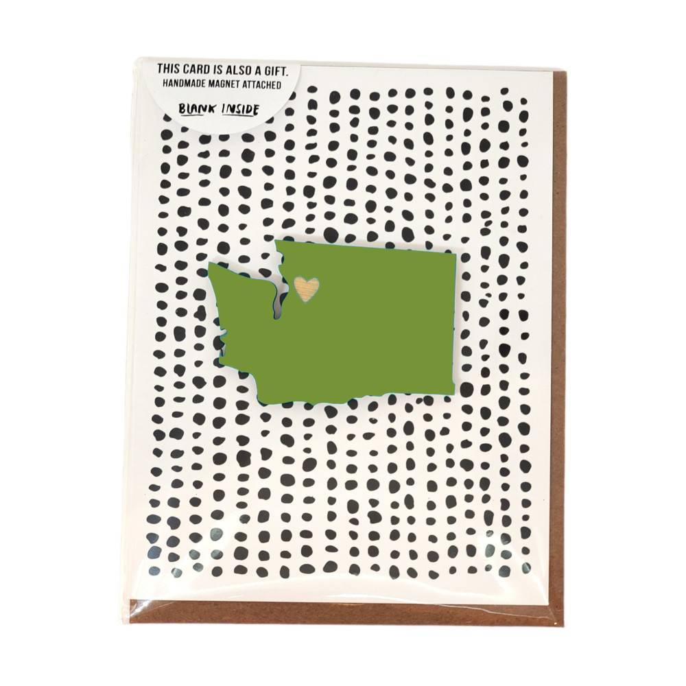 Magnet Card - WA State Heart Over Seattle (Olive Green) by SnowMade