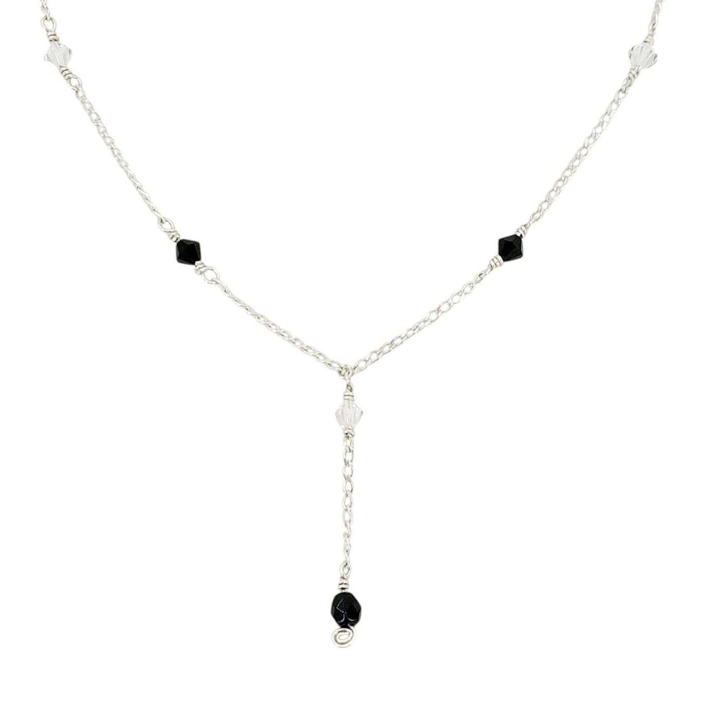 Necklace - Drop Pendant Bead Chain (Black White Swarovski, Sterling Silver) by imakecutestuff