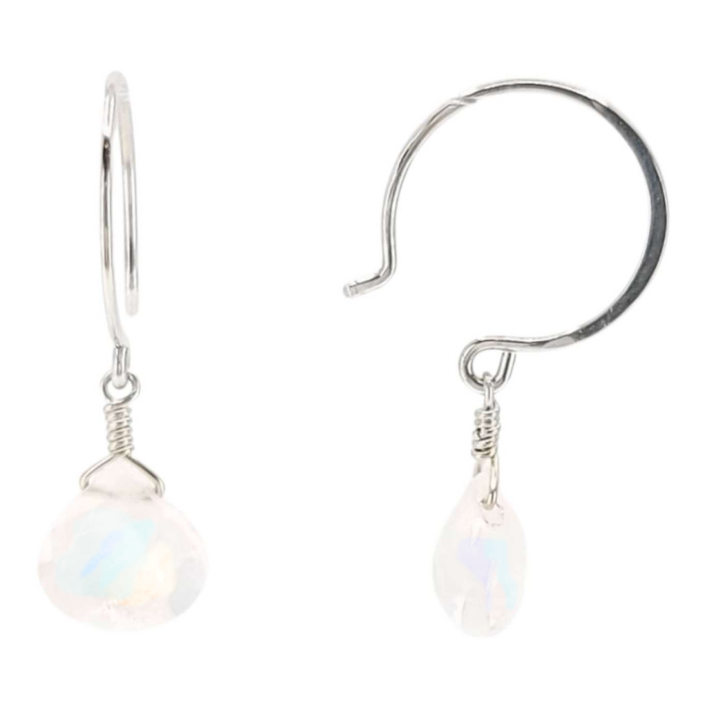 Earrings - Sterling Gemstone Drops (Rainbow Moonstone) by Foamy Wader