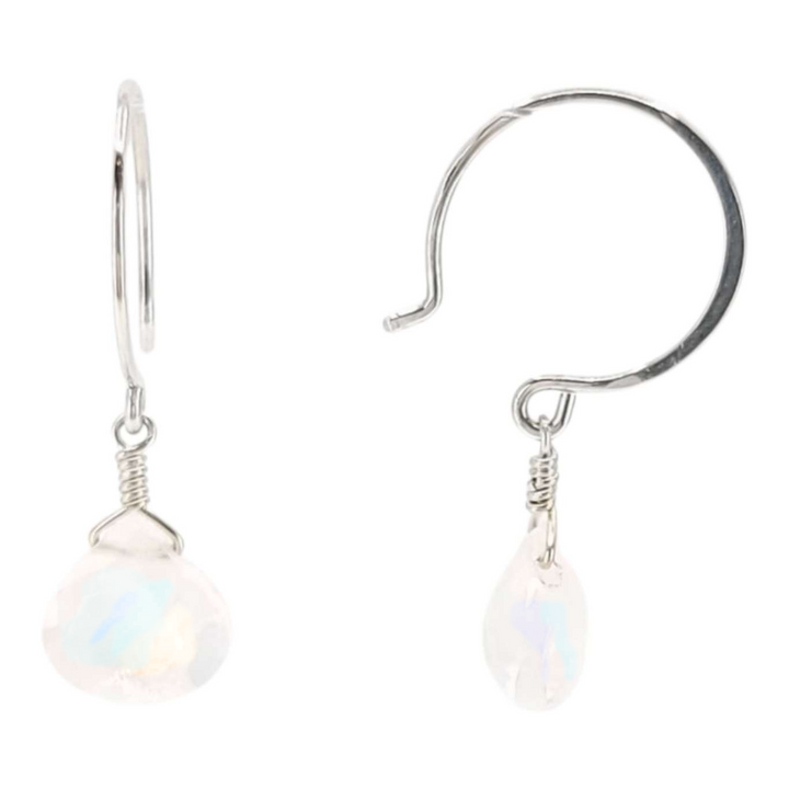 Earrings - Sterling Gemstone Drops (Rainbow Moonstone) by Foamy Wader