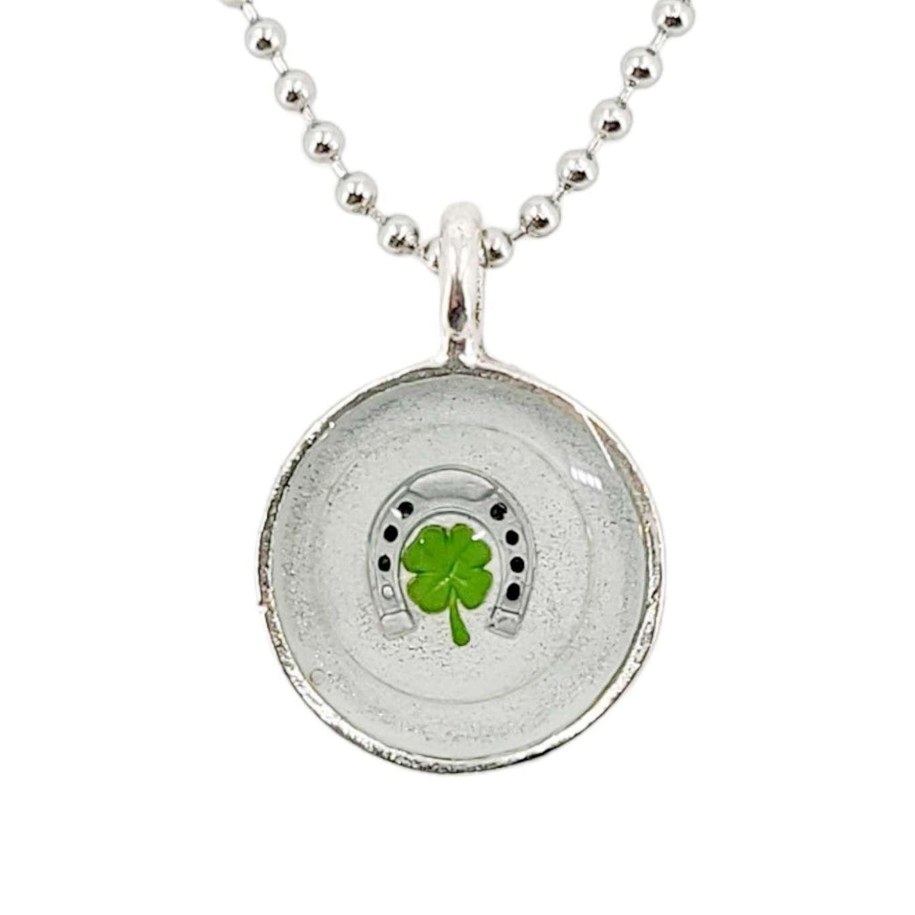 Pendant - Upside Down Horseshoe with Green Clover by XV Studios