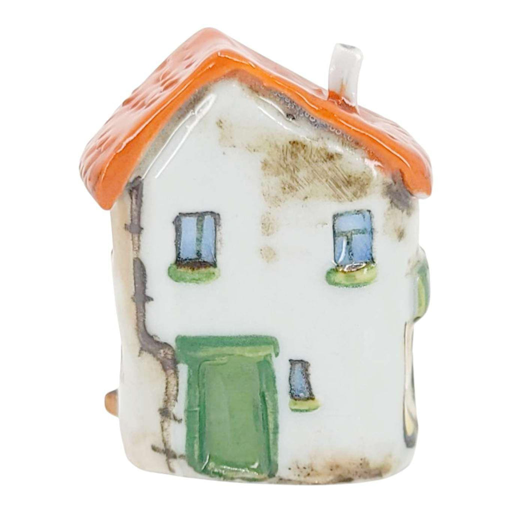 Collectible - Tiny House - Giftshop (White Walls, Orange Roof, Green Door) by Mist Ceramics