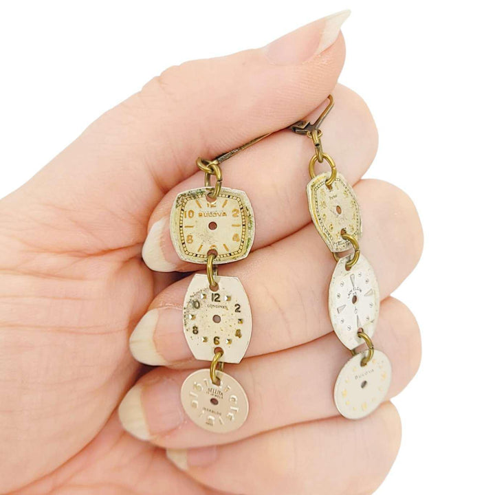 Earrings - Watch Dials Trio - Antiqued Brass by Christine Stoll