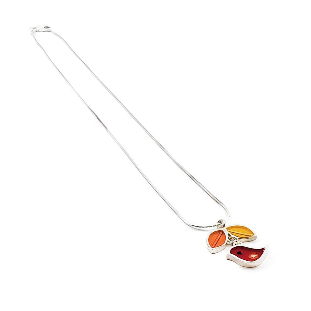 Necklace - Red Bird with Yellow Orange Leaves (A or B) by Happy Art Studio