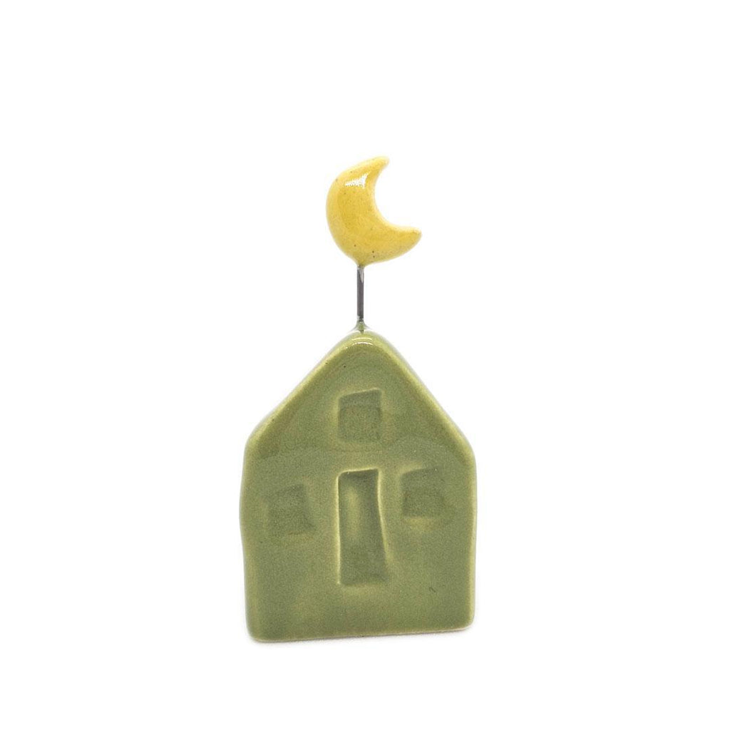 Tiny Pottery House - Grass Green with Moon by Tasha McKelvey