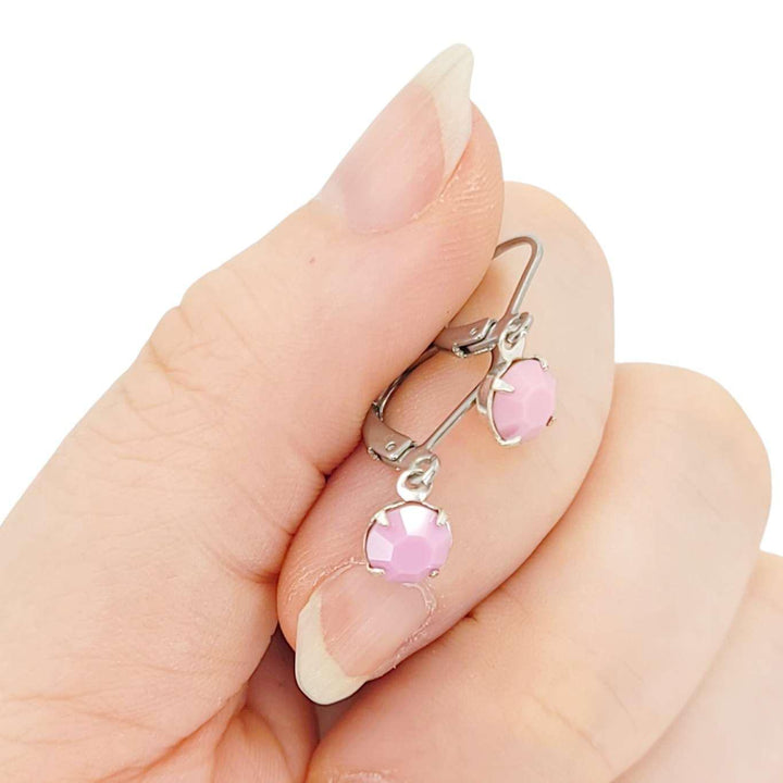 Earrings - Tiny Rhinestone Drops - Pinks (Steel) by Christine Stoll | Altered Relics