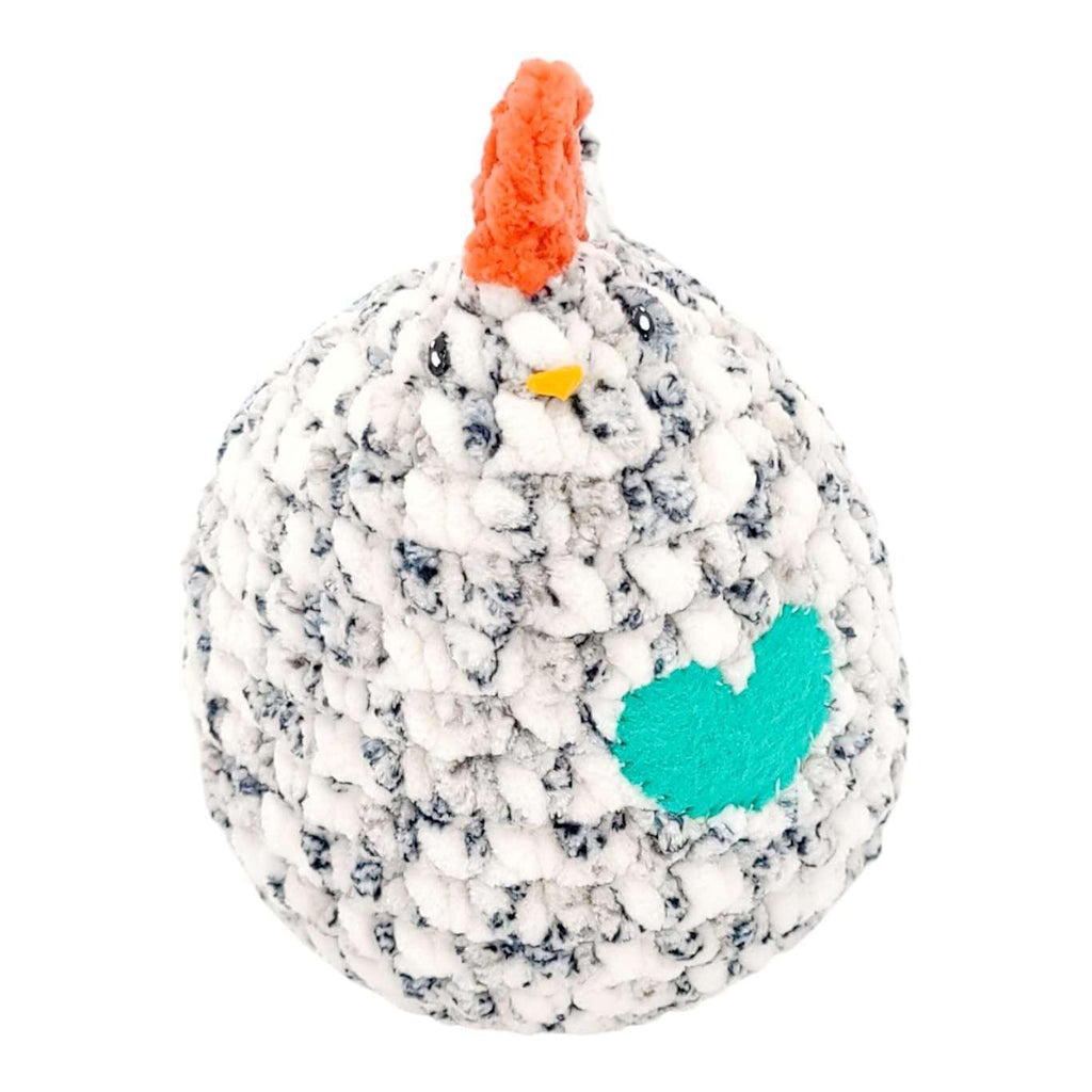 Plush Toy - Medium Chicken (Speckled White with Aqua Heart) by Moyo Workshop