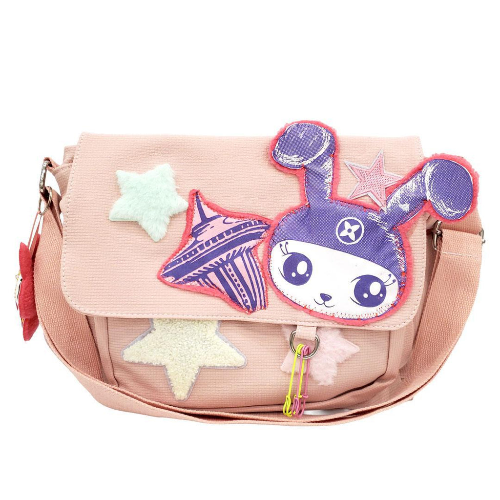 Messenger Bag - Ninja Bunny with Geisha Bunny Friend on Pink Bag by Namu