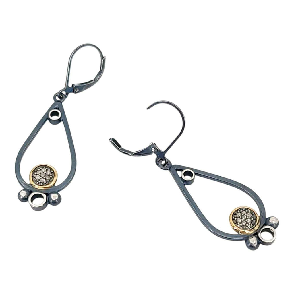 Earrings - Mixed Metal Pave Teardrop (14k Gold, Sterling Silver, Diamond) by 314 Studio