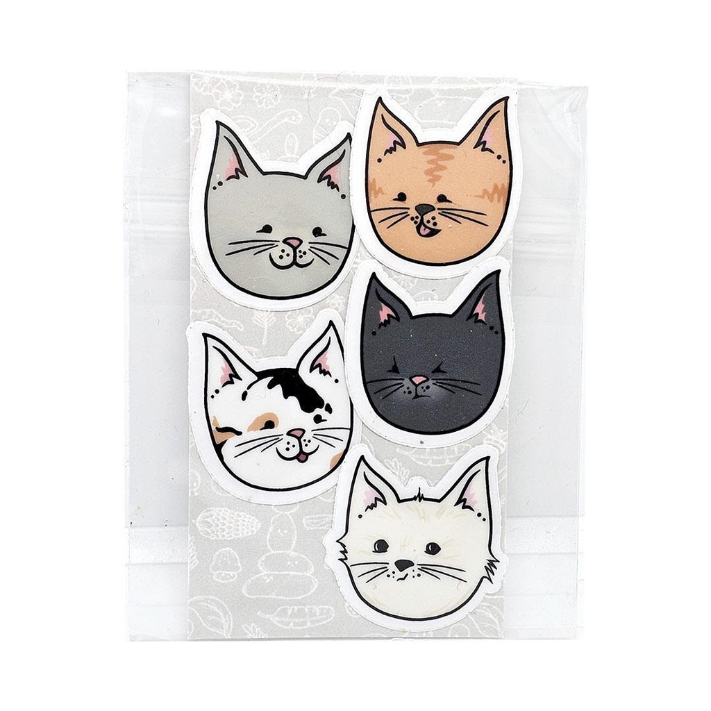 Tiny Stickers - Set of 5 - Kitty Cat Heads (Assorted) by World of Whimm