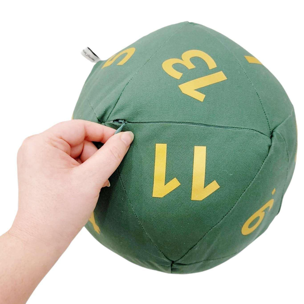 Pillow - Large D20 Plush in Green Canvas with Gold Numbers by Saving Throw Pillows