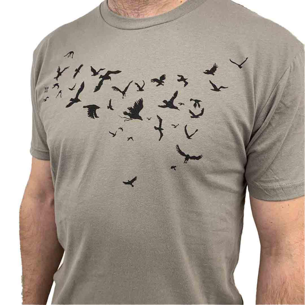 (20% Off) Adult Crew Neck - Bird Flock Taupe Grey Tee (S - 2X) by Slow Loris