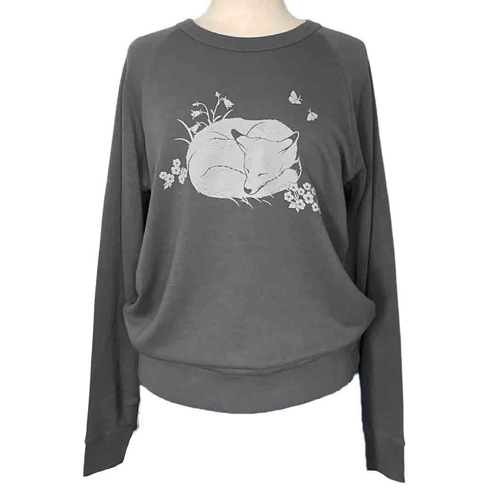 Sweatshirt - Fox Soft White on Gray Pullover by Uzura