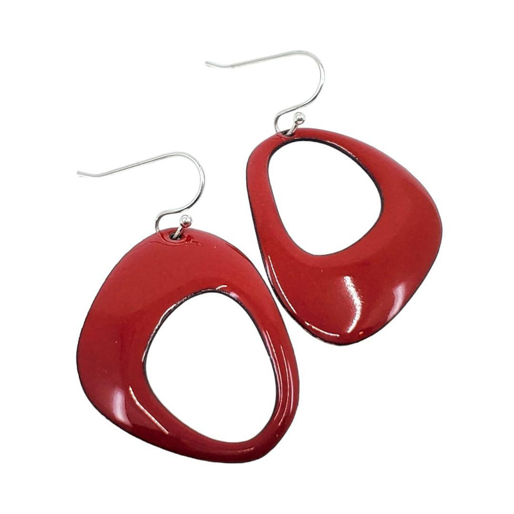 Earrings - Retro Asymmetrical Open (Red) by Magpie Mouse Studios