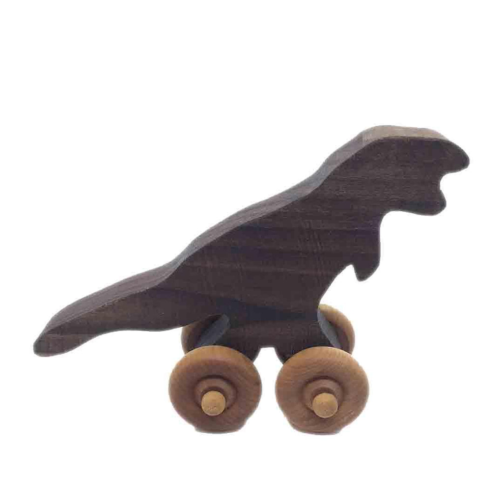 (30% Off) Wooden Toy - T-Rex Dinosaur on Wheels (Light or Dark Wood) by Baldwin Toy Co.