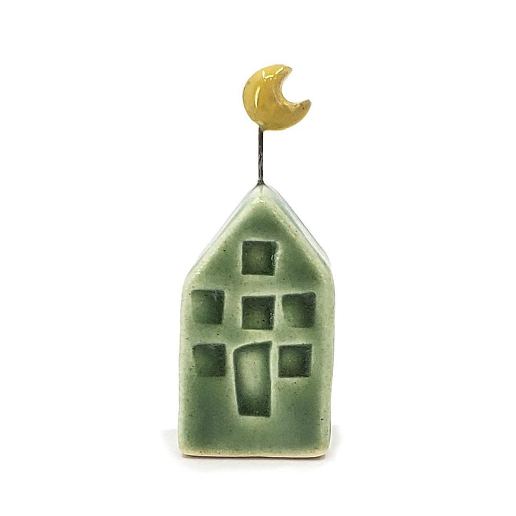 **Tiny Pottery House - Grass Green with Moon by Tasha McKelvey