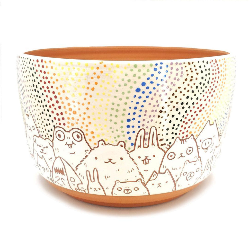 Planter - 8in x 5in - Critter Town Rainbow with Drainage Holes by Dwadlings