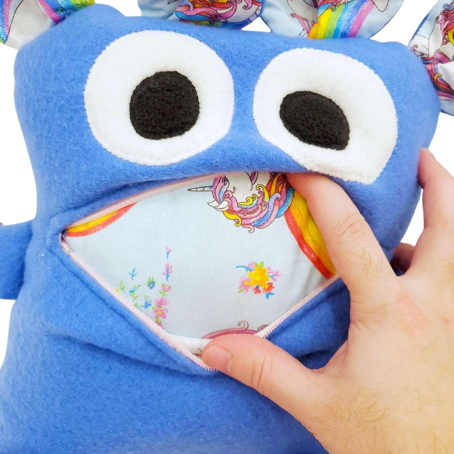 Plush - 14in - Large Chomper Buddy (Blue Rainbow Unicorn) by Peek A Boo Plush, image 5 of 7