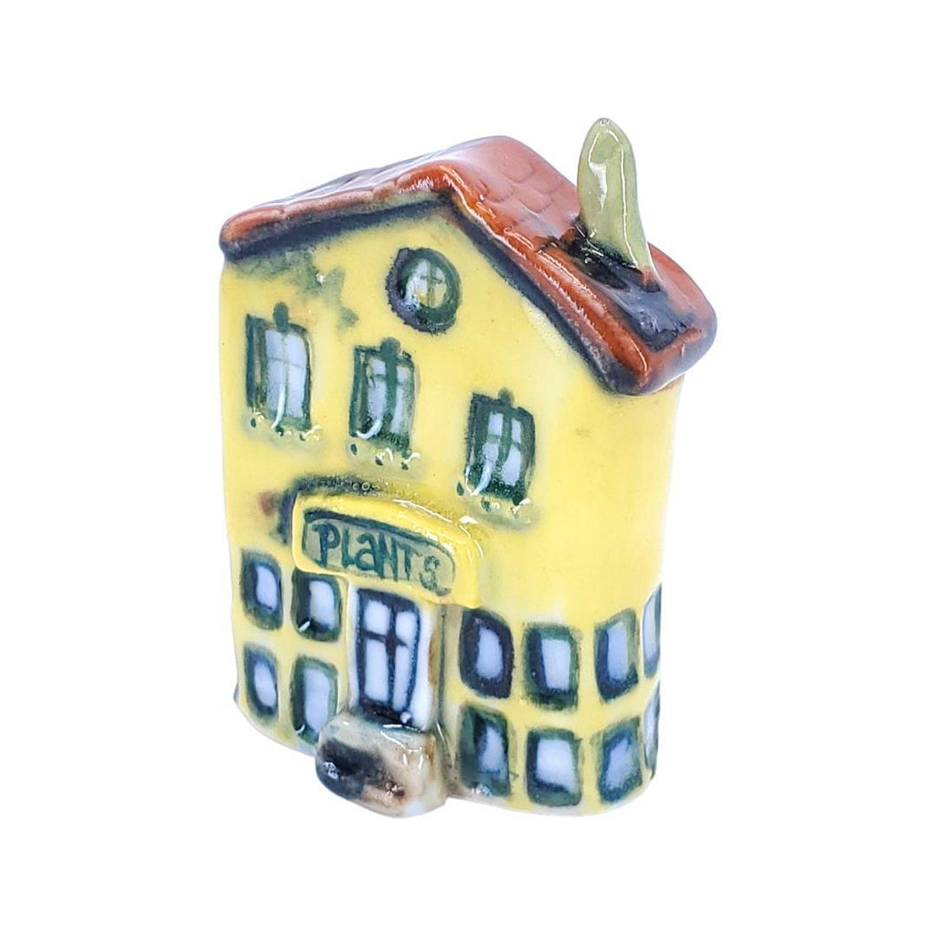 Tiny House - Gold Plant Store House White Door Rust Roof by Mist Ceramics