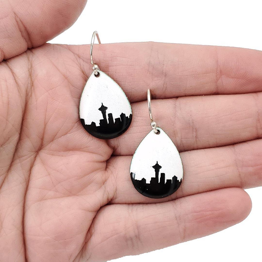 Earrings - Seattle Skyline Small Teardrop (White) by Magpie Mouse