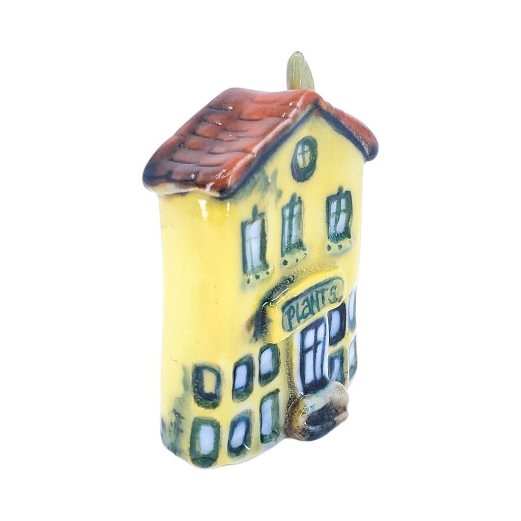 Tiny House - Gold Plant Store House White Door Rust Roof by Mist Ceramics