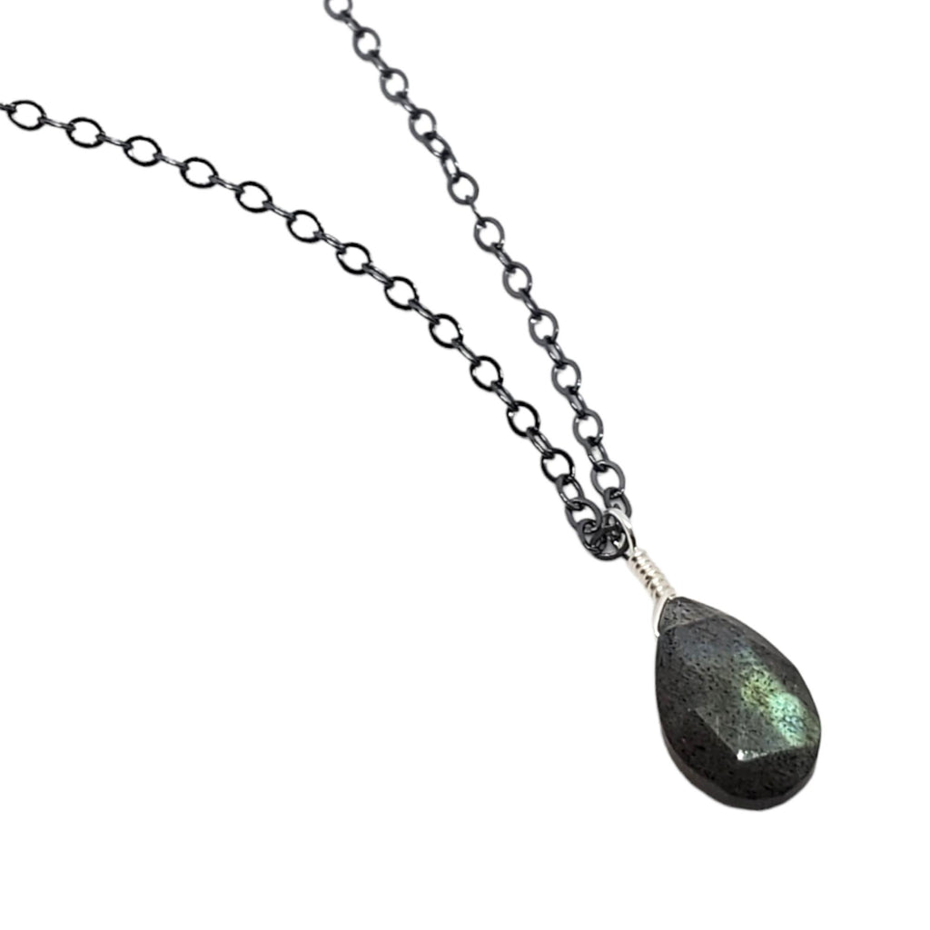 (20% Off) Necklace - Lightning Labradorite Gemstone Oxidized Sterling by Foamy Wader