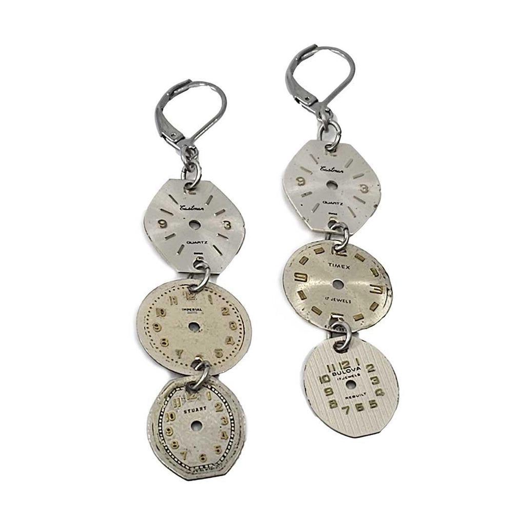 Earrings - Watch Dial Trio - Stainless Steel (A, B, or C) by Christine Stoll Studio
