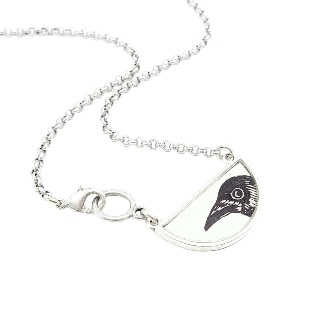 Necklace - Peeking Crow Half-Round Resin (Silver) by Christine Stoll |Altered Relics