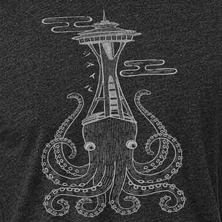 Adult Tee - Octo Space Needle on Heathered Gray Scoopneck Tee by Namu