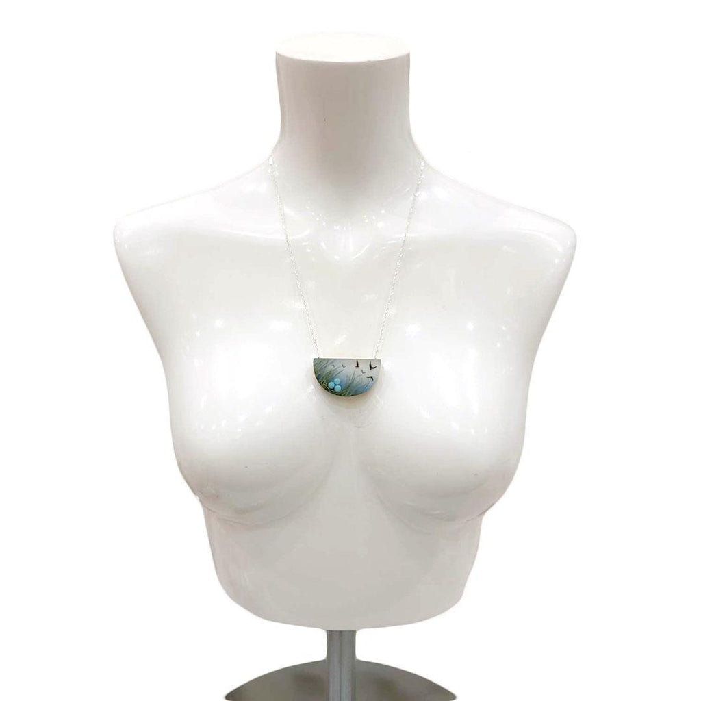 Necklace - Painted Nesting Birds with Green Grass by Fernworks