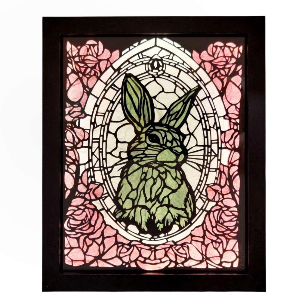 Lightbox - Hand Cut Paper Animal (Bunny Rabbit) by Squirrel Tacos Papercuts
