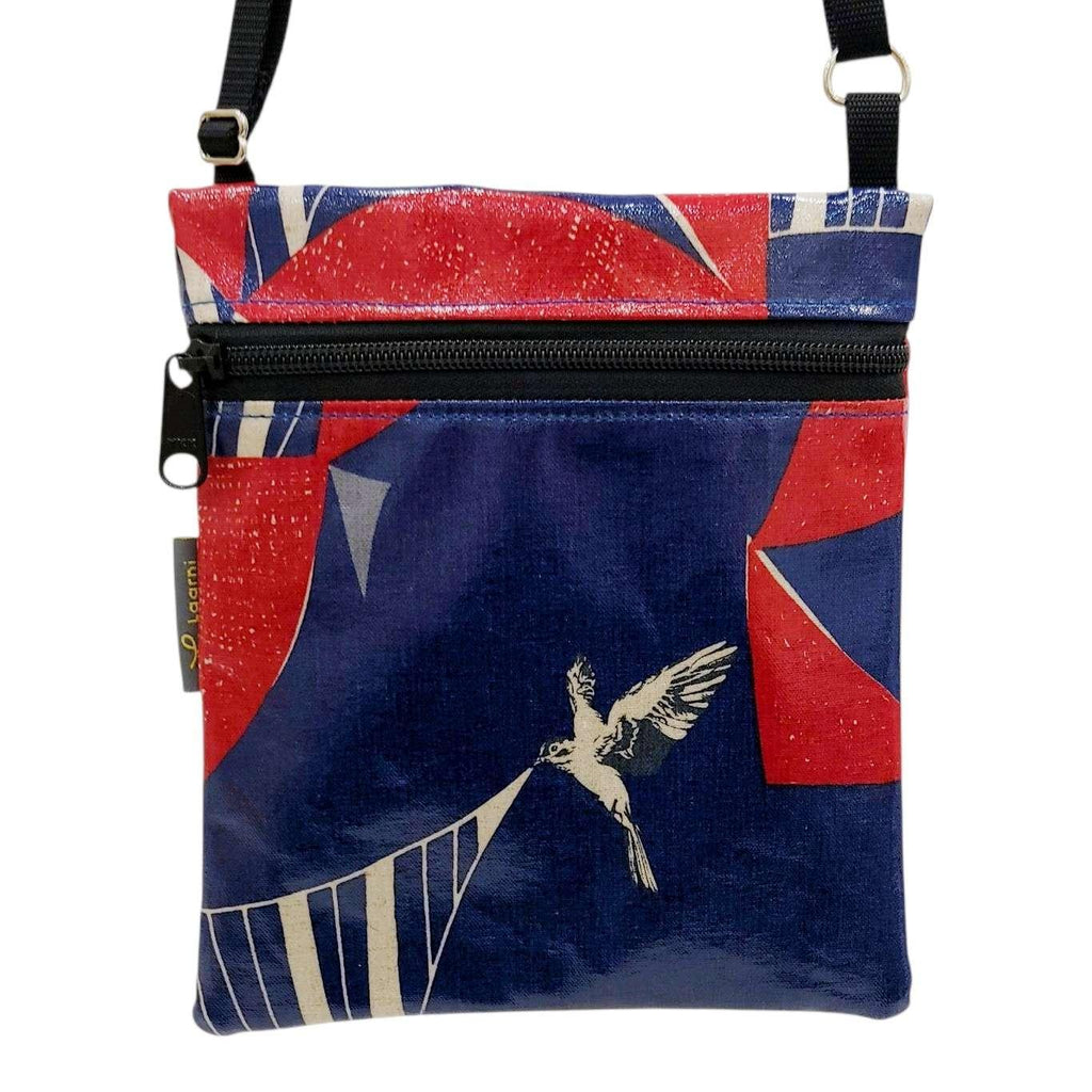 Bag - Small Crossbody (Bird Red Linen Shapes on Blue) by Laarni and Tita