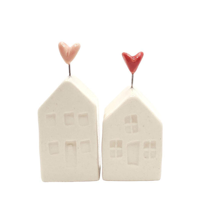 Tiny Pottery House - Soft White with Heart (Red or Pink) by Tasha McKelvey