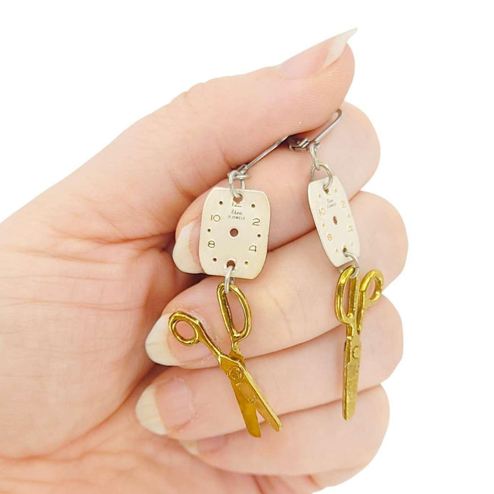 Earrings - Tiny Tools Scissors Watch Dials by Christine Stoll Studio