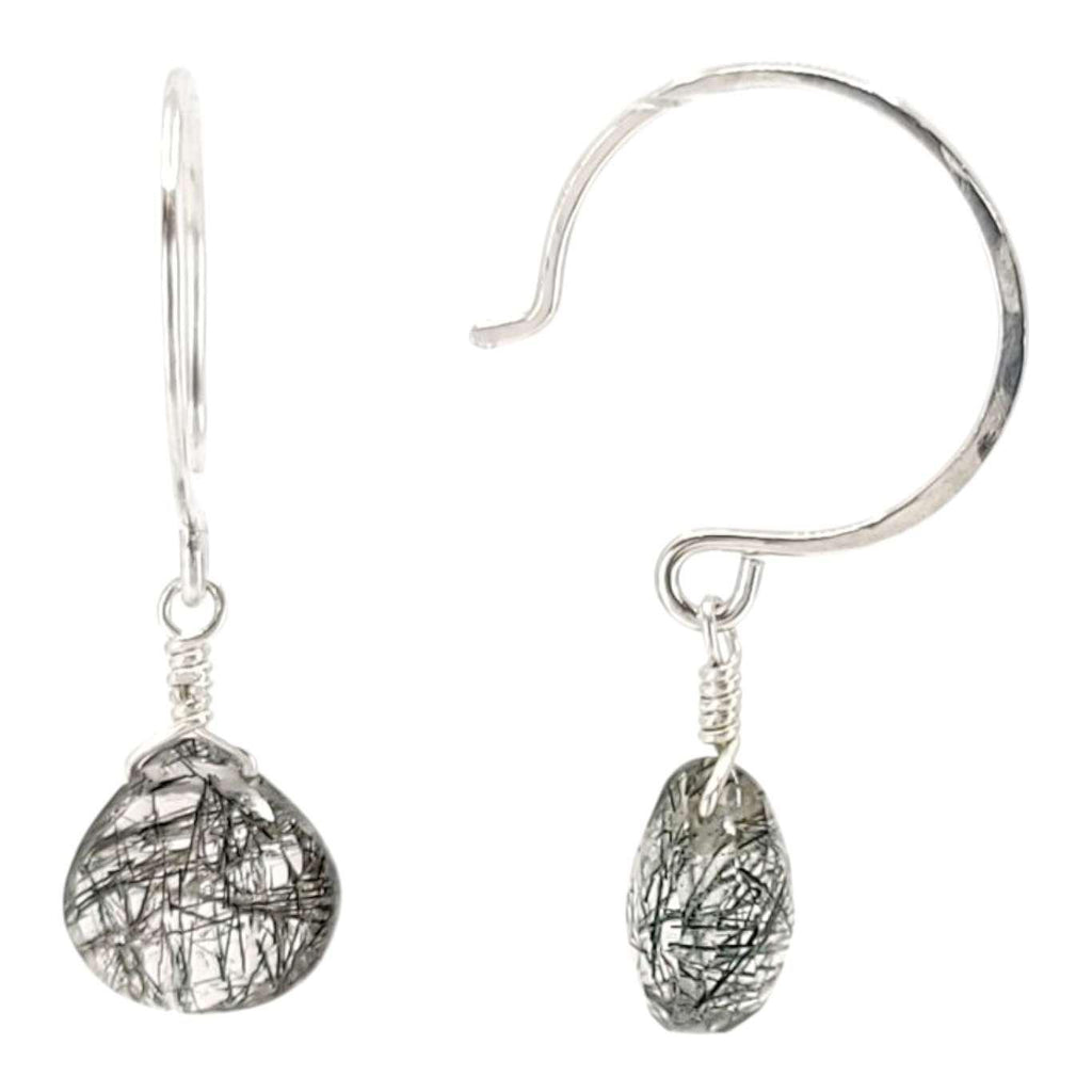 Earrings - Sterling Gemstone Drops (Tourmalinated Quartz) by Foamy Wader