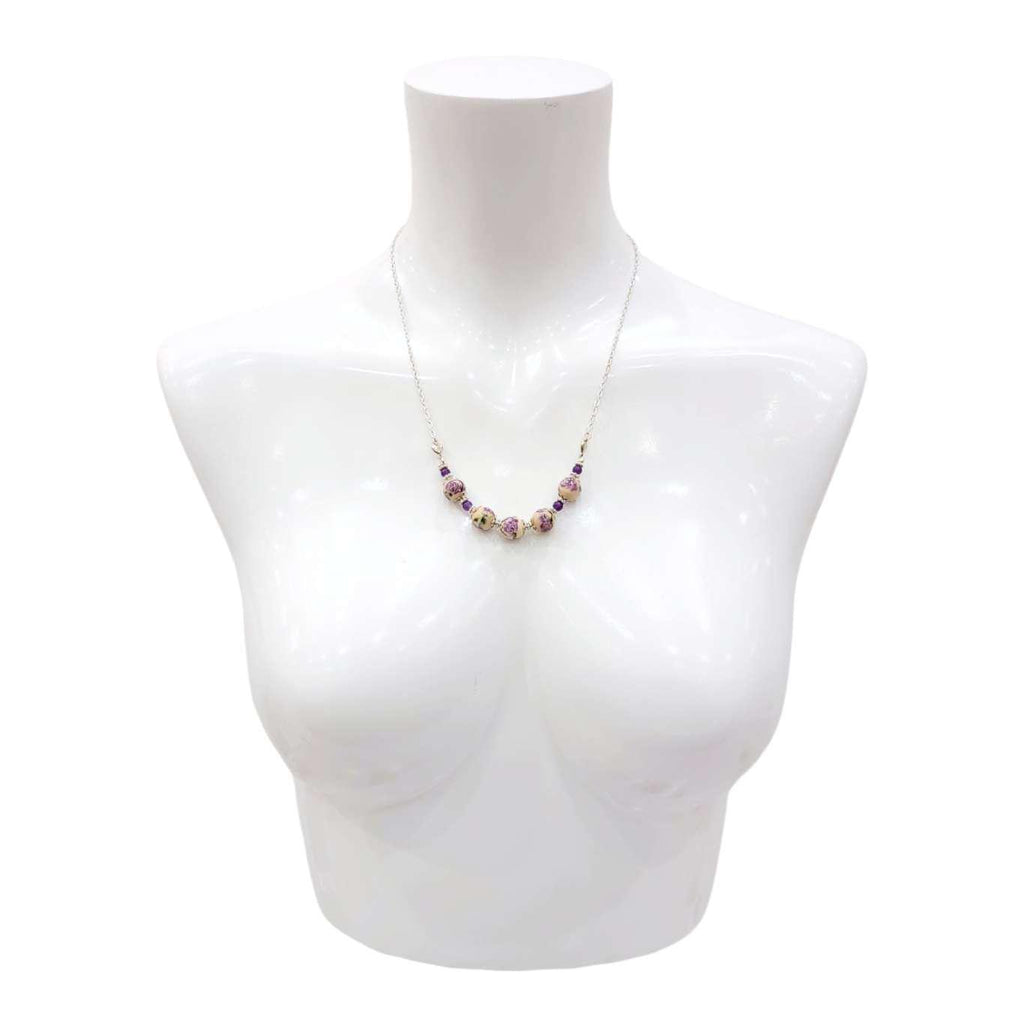 Necklace - Ceramic Bead Chain (Purple Floral) by Tiny Aloha