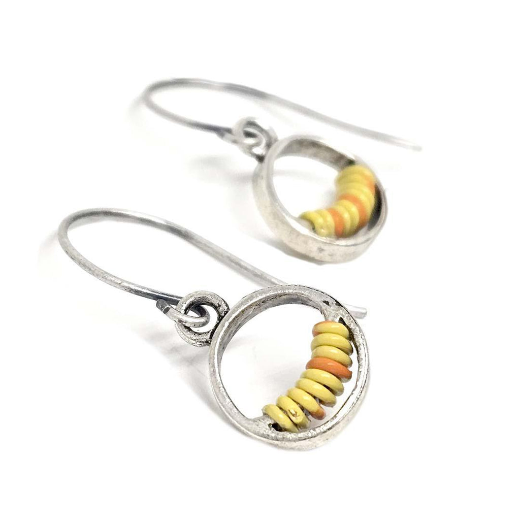 Earrings - Crescent Circles - Sunny Yellow Communication Wire by XV Studios