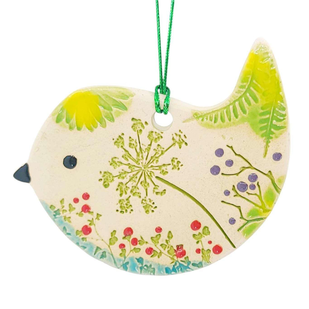 Ornament -  Pressed Flower Chickadee Clay Ornament by Walton Clay Studio