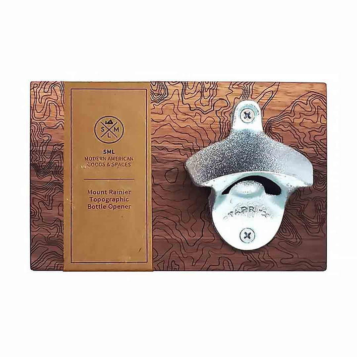 Bottle Opener - Dark Walnut Wood - Mt Rainier Topography by SML