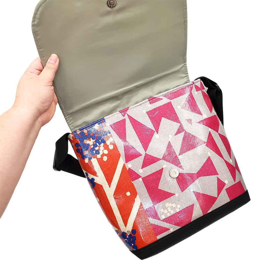 Messenger Bag - Reinforced Tall - Multi Pattern Hot Pink by Laarni and Tita