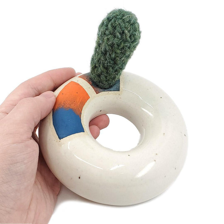 Large Plush Cactus - Pilosocereus Pachycladus in Orange Blue Donut Pot by Hook And Wheel