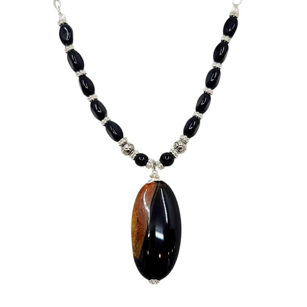 Necklace - Agate Oval Pendant (Black and Brown) by Tiny Aloha