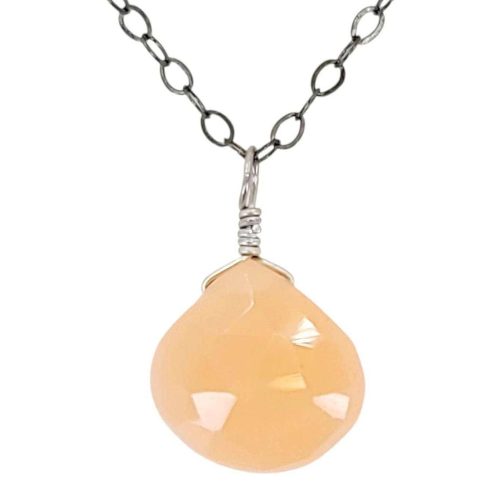 Necklace - Sterling Gemstone Drop (Peach Moonstone) by Foamy Wader