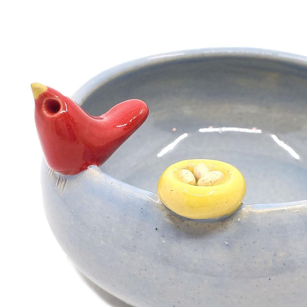 Small Bowl - Powder Blue Bowl with Red Bird and Yellow Nest by Tasha McKelvey