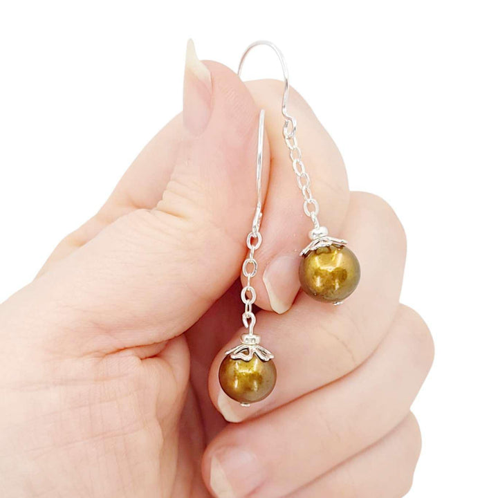 Earrings - Pearl Chain Drops (Bronze Pearl, Silver Fill) by Tiny Aloha