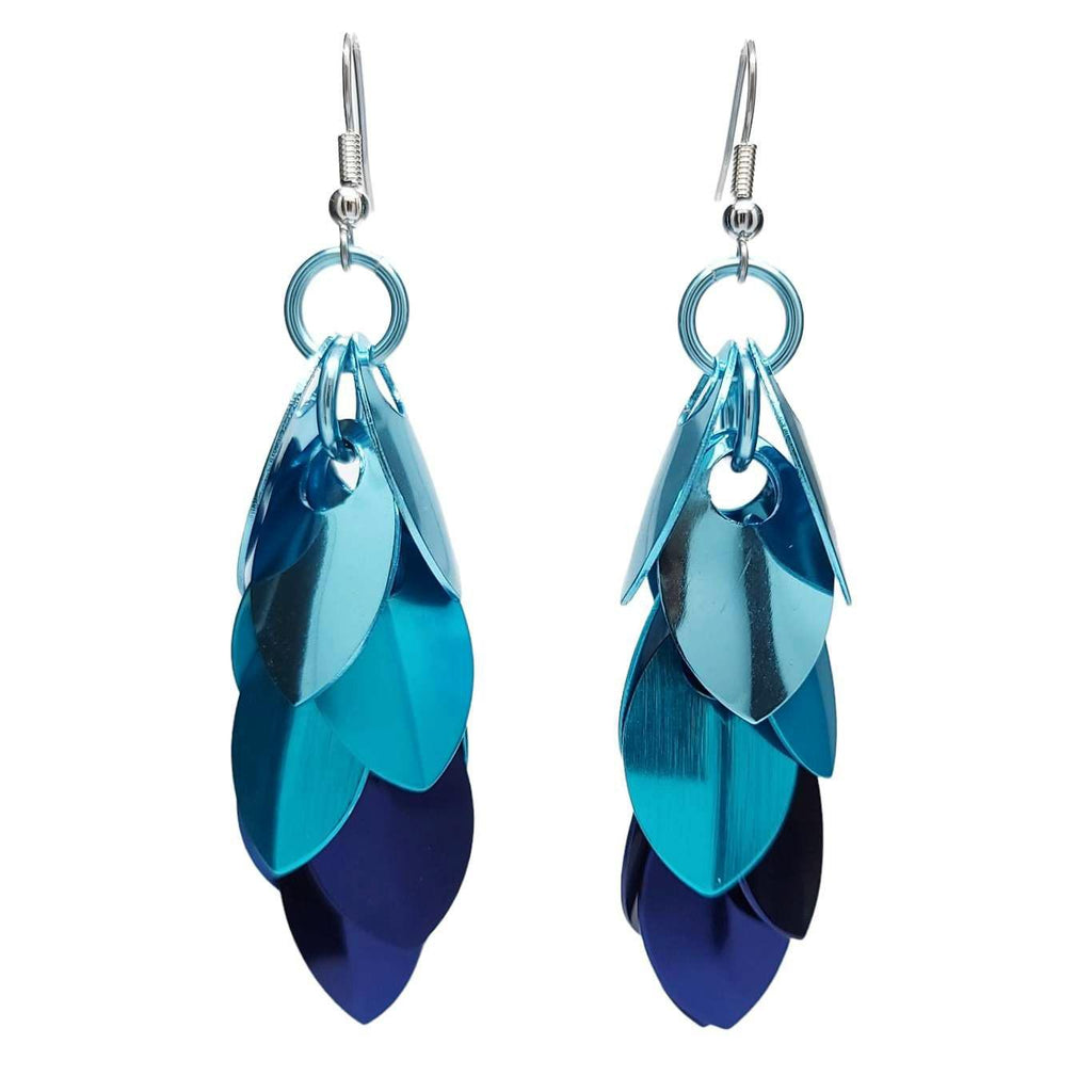 Earrings - Long Feather Cascade in Chicago Blues by Rebeca Mojica